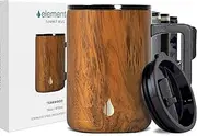 [Elemental] Insulated Coffee Mug - Stainless Steel Travel Cup for Hot & Cold Beverages - Triple Wall Insulated Tumbler, Reusable Thermal Travel Cup with Handle & Lid, 474ml - Teak Wood