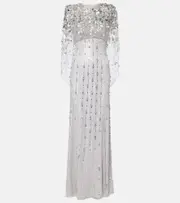 [Jenny Packham] Jenny Packham Nettie caped sequined tulle gown AU 16 silver