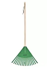 Kids Garden Rake /Hardwood Handle, Green Plastic Head, Sweep Leaves in Lawn