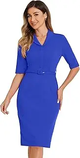 [Allegra K] Women's Business Button Down Sheath Dress with Lapel V-Neck Half Sleeve