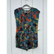 NWT Rachel Roy Women's Tulum Romper Lagoon Combo Multicolor, Pleated Top, sz 2