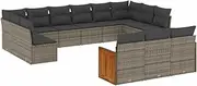 vidaXL Garden Sofa Set - Modular Lounge, Grey Poly Rattan Outdoor Sectional with Cushions for Patio/Deck/Terrace - Weather-Resistant 13 Piece Set with Arm and Corner Seating