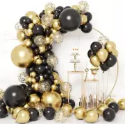 Black and Gold Balloons Garland Arch Kit, 133Pcs Black Metallic Gold Confetti La
