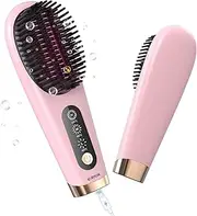 Cordless Hair Straightener Brush, 6400 mAh Rechargeable Hair Straightener Brush for Women, Lightweight, LCD Display