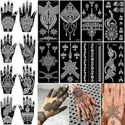 XMASIR 16 Sheets Temporary Henna Tattoo Kit, Reusable Tattoo Stencils Sets Indian Arabian Temporary Tattoo Templates Kit for Body Hand Art