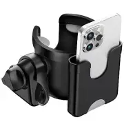 2 In 1 Stroller Cup Holder w/ Phone Holder for Bicycle Wheelchair Walker Scooter