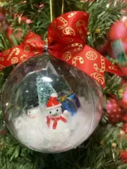 Snowman Snowmen Christmas Tree Blue Present box Gift 3 Inch Ball Ornament