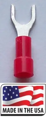 (100) 22-18 #10 RED VINYL (FORK) SPADE TERMINAL ELECTRICAL CONNECTOR MADE IN USA