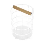 Off White and Acacia Utensil Holder