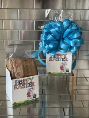 Easter Gift Basket/Box & 1/2 Pound of Lotus Biscoff Cookies Wrapped & Blue Bow