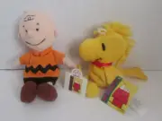 VINTAGE (2) 90's Applause Peanuts Charlie Brown & Woodstock Bean Bags w/Tag