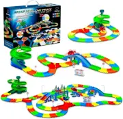 Glow Trax Race Tracks and LED Toy Cars - 360Pk Glow in the Dark Flexible Rainbow