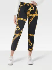 Black Denim Gold Chain Pattern Jeans