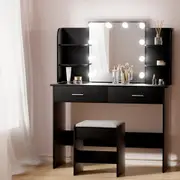 10 Led Bulbs Artiss Dressing Table Set Stool Black Dulcea