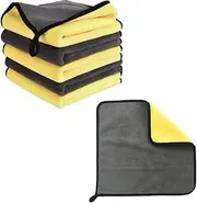 AIMALL 6PCS Car Wash Cloth Microfibre Super Absorbent Polishing Cleaning Towels Drying, Safe on All Surfaces, Yellow and Grey, 11.8x11.8 Inches