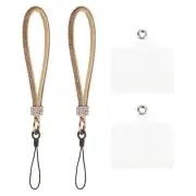 2 Pcs Phone Lanyard, Detachable Wrist Strap Glitters with Phone Patches, Gold