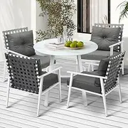 Livsip Outdoor Dining Set Patio Furniture Setting 5PCS Marble Table Rattan Chair