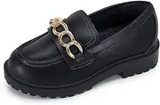 [Coutgo] Girls Slip On Penny Loafers Platform School Uniform Flats Round Toe Chunky Heel Dress Shoes