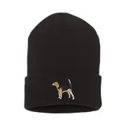 Beagle dog embroidered black beanie hat, embroidery winter beanie