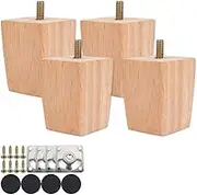 4 Set Wooden Sofa Legs 6/15/20cm Replacement Height Furniture Legs Solid Wood Table Legs Square Furniture Feet with Screws Mounting Plate Pads for Sofa Couch Chair Bed Table Cabinet PoUYWH