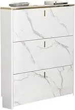 Freestanding Modern Minimalist Entryway Cabinet Narrow Hidden Shoe Organizer with 3 Flip Out Drawers for Hallways, Closets, Living Rooms, White Shoe Cupboard