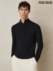 Reiss Navy Edison Merino Wool Half-Zip Jumper (AY2733) | $295