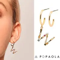 在飛比找Yahoo!奇摩拍賣優惠-PD PAOLA 西班牙時尚潮牌 金色W字母耳環 彩鑽耳環 