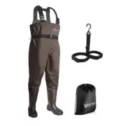 Chest Waders with Boots for Men & Women, Nylon/PVC Lightweight M13/W15 Brown