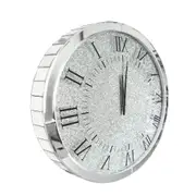 Fin Large Silver Wall Clock Twinkle Crushed Diamond Mirrored Clock With Beveled Edge