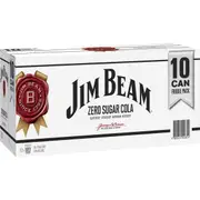 Jim Beam Bourbon Whiskey Zero Sugar Cola 10x375ml Pack