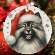 Merry Xmas Keeshond Dog Santa Snowflake Winter Christmas Ornament Gift Decor