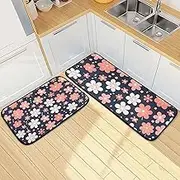 YXYZRMY Kitchen Mats for Floor, 2 Piece, White Cute Flower Black Funny Cute Washable Non-Slip Kitchen Rugs Set for Home & Office, Sink, Laundry, 19.7” x 27.6” + 19.7” + 47.2”