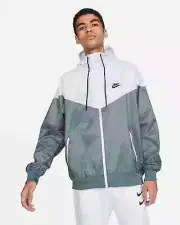 Nike Windrunner Windbreaker Jacket Hoodie Full Zip Gray White DA0001-084 Men L