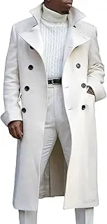 [JEShifangjiusu] Men'S Trench Coat Long Wool Pea Coat Warm Winter Classic Trench Coat Jacket Lightweight Windbreaker Overcoat