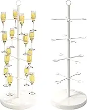 Cocktail Tree Stand, Metal 4 Tire Drink Tower for Parties, 32 Holders Champagne Tower, Wine Glass Display Stand for Champagne, Cocktails, Martini, Margarita Cups (White)