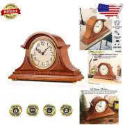 Vintage Ash Wooden Mantel Clock with Adjustable Chime - Indoor Tabletop Decor