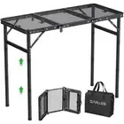 Folding Grill Table, 3 Adjustable Height Portable Picnic Table with Heat-Resi...