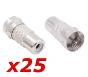 25 Pack RCA Female Jack to F-Type Male Plug Coax Adapter Radio Connector RG59/6