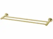 Phoenix RADII DOUBLE TOWEL RAIL Round Plate BRUSHED GOLD- 600mm Or 800mm