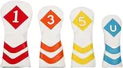 Leather Golf Covers Driver 1 3 5 U Headcovers 4 Piece Set White with Multicoloured