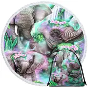 Animal Painting Day Dream Elephants Lagoon Round Beach Towel