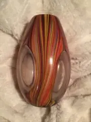 MISSONI Target Hand Blown Glass Vase Orange/Multi Modern Optical Swirls 8 in