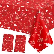 Valentines Day Tablecloth Valentines Tablecloth Plastic 2 PCS Disposable Red ...