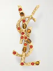 [SAINT LAURENT] SAINT LAURENT - Cassandre Gold-tone Tiger's Eye And Sunstone Brooch - One size One size Gold