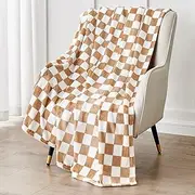 [Edenleaf] Checkered Blanket Flannel Throw Blankets Soft Cozy Checkered Grid Print Chessboard Gingham Pattern Throws for Bed Sofa Couch for All Seasons, 50x60 Inch, Blonde
