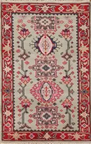 Geometric Light Green/ Red Heriz Serapi Oriental Hand-made Wool Accent Rug 3'x5'