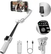 Cellphone Gimbal for Video Recording w/AI Tracking,3 -axis Vlogging gimbal stabilizer for iphone w/OLED Display, Smartphone Gimbal w/7.8' Extension Rod, Trigger Button Smart V8(White)