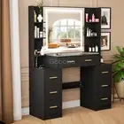 Large Black Dressing Table Set With Smart HD Mirror 7 Drawers Vanity Makeup Desk