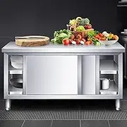 YUGXTH Stainless Steel Kitchen Worktop Table, Food Prep Worktable, Steel Prep Table, Single Pass Kitchen Worktop Storage Cabinets, for Home, Restaurant, Hotel and Garage(80x40x80cm)