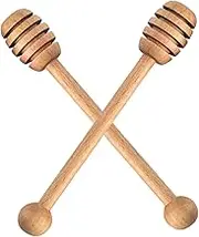 Mikinona 2pcs Honey Stirrer Honey Dipper Multi-Function Stirring Stick Mini Honeycomb Stick Honey Jar Dipper Cocktail Stirrers for Drinks Honeycomb Dipper Honey Server Spoon Beech re-usable